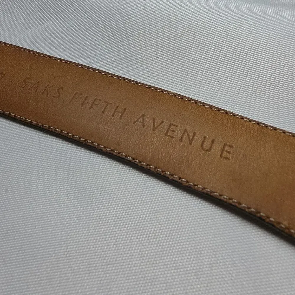 Saks Fifth Ave Unisex Dress Belt 34 Leather Lizard Skin Made in Spain Men Women
